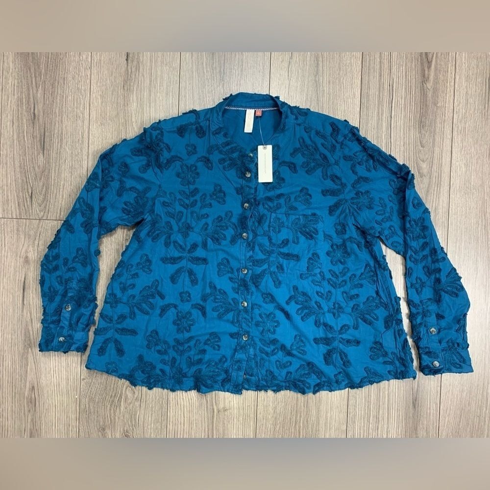 ANTHROPOLOGIE Pilcro Textured Trapeze Buttondown Blouse Top in Blue Size S‎ NWT